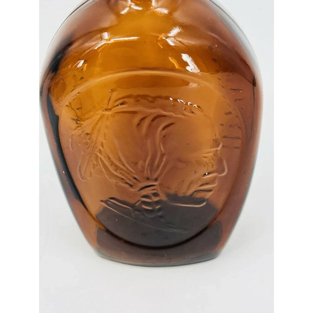 Vintage Log Cabin Syrup Amber Glass Bottle Embossed Native American Wheat